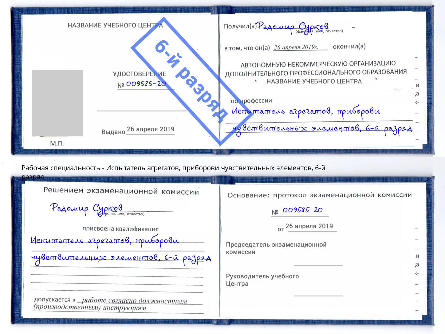 корочка 6-й разряд Испытатель агрегатов, приборови чувствительных элементов Армавир