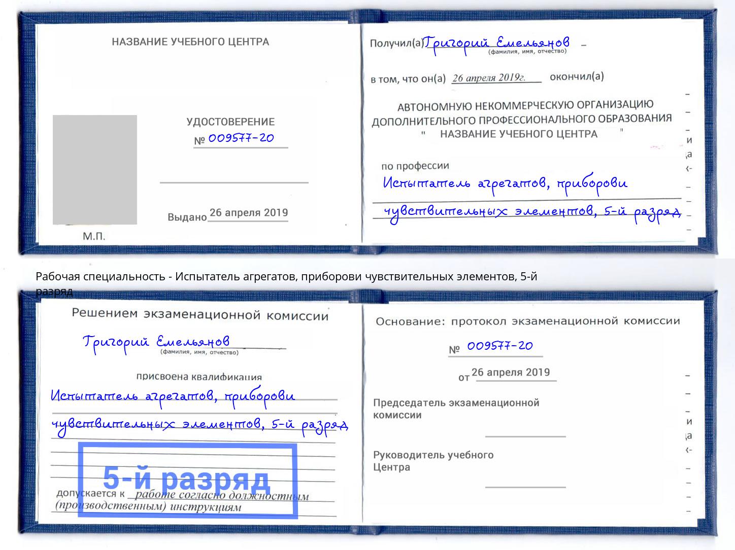 корочка 5-й разряд Испытатель агрегатов, приборови чувствительных элементов Армавир