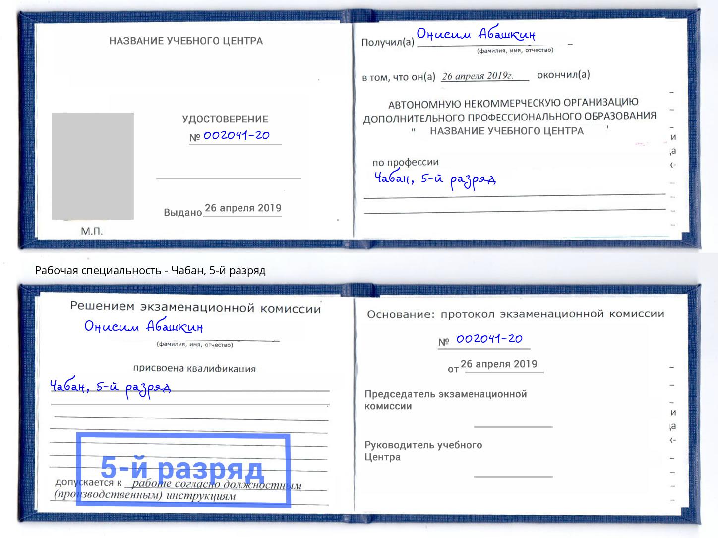 корочка 5-й разряд Чабан Армавир