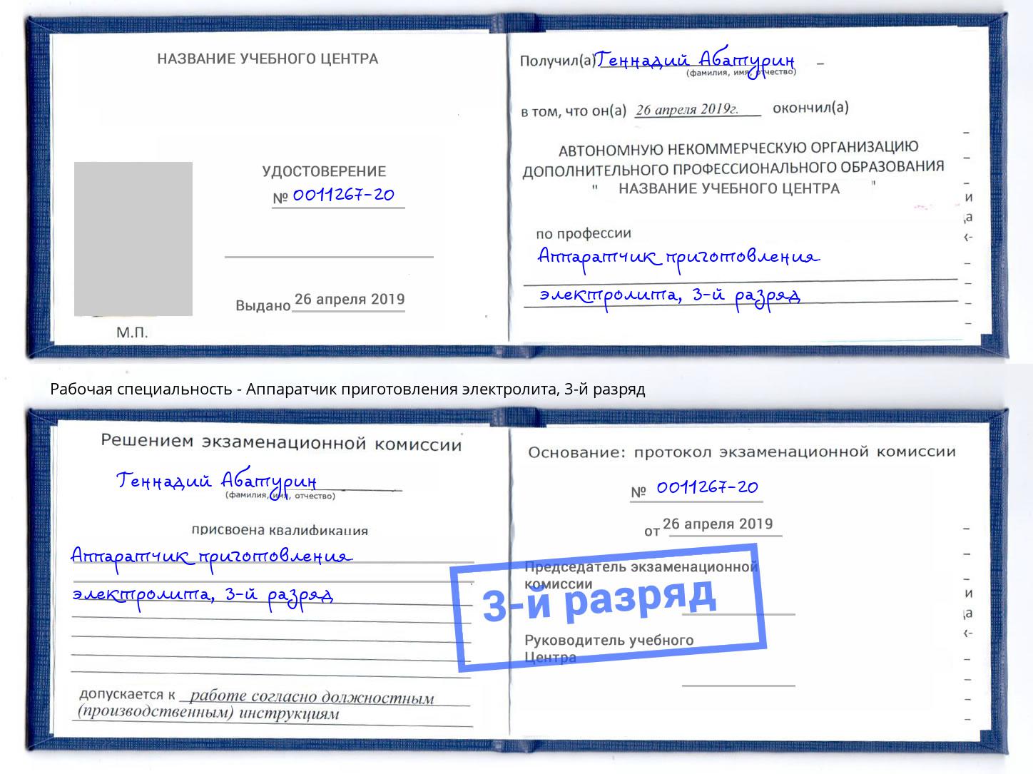 корочка 3-й разряд Аппаратчик приготовления электролита Армавир