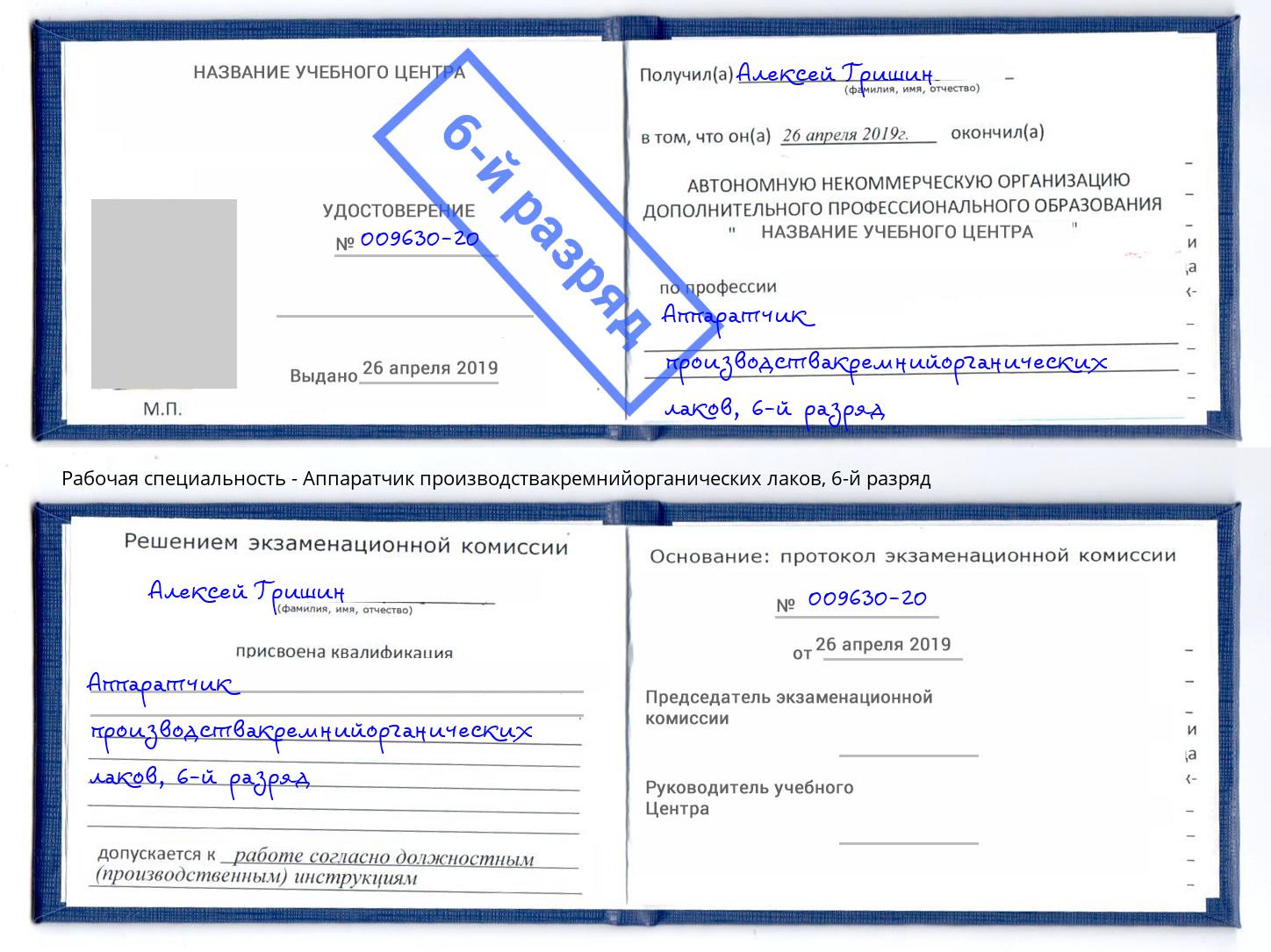 корочка 6-й разряд Аппаратчик производствакремнийорганических лаков Армавир