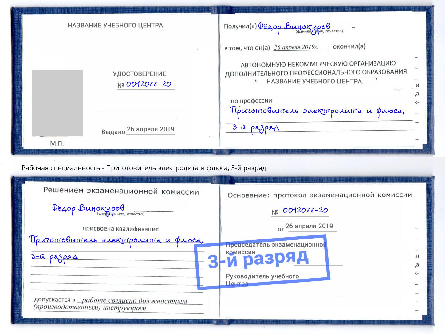 корочка 3-й разряд Приготовитель электролита и флюса Армавир