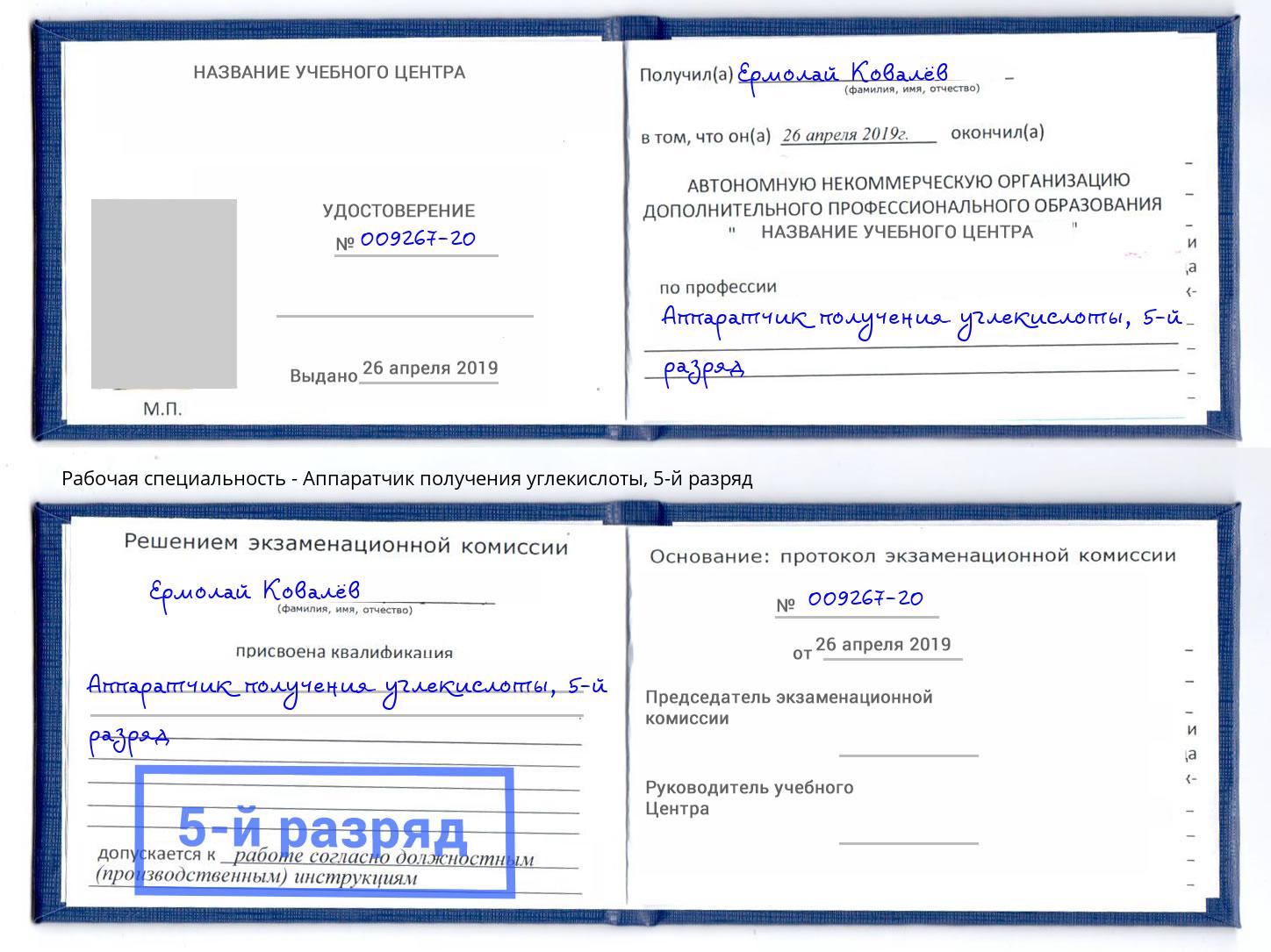 корочка 5-й разряд Аппаратчик получения углекислоты Армавир