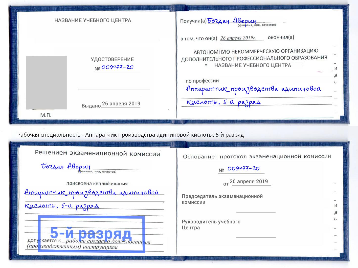 корочка 5-й разряд Аппаратчик производства адипиновой кислоты Армавир